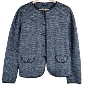 LANDS' END Vintage Wool Herringbone Pattern Blazer Cardigan Sweater Size 8